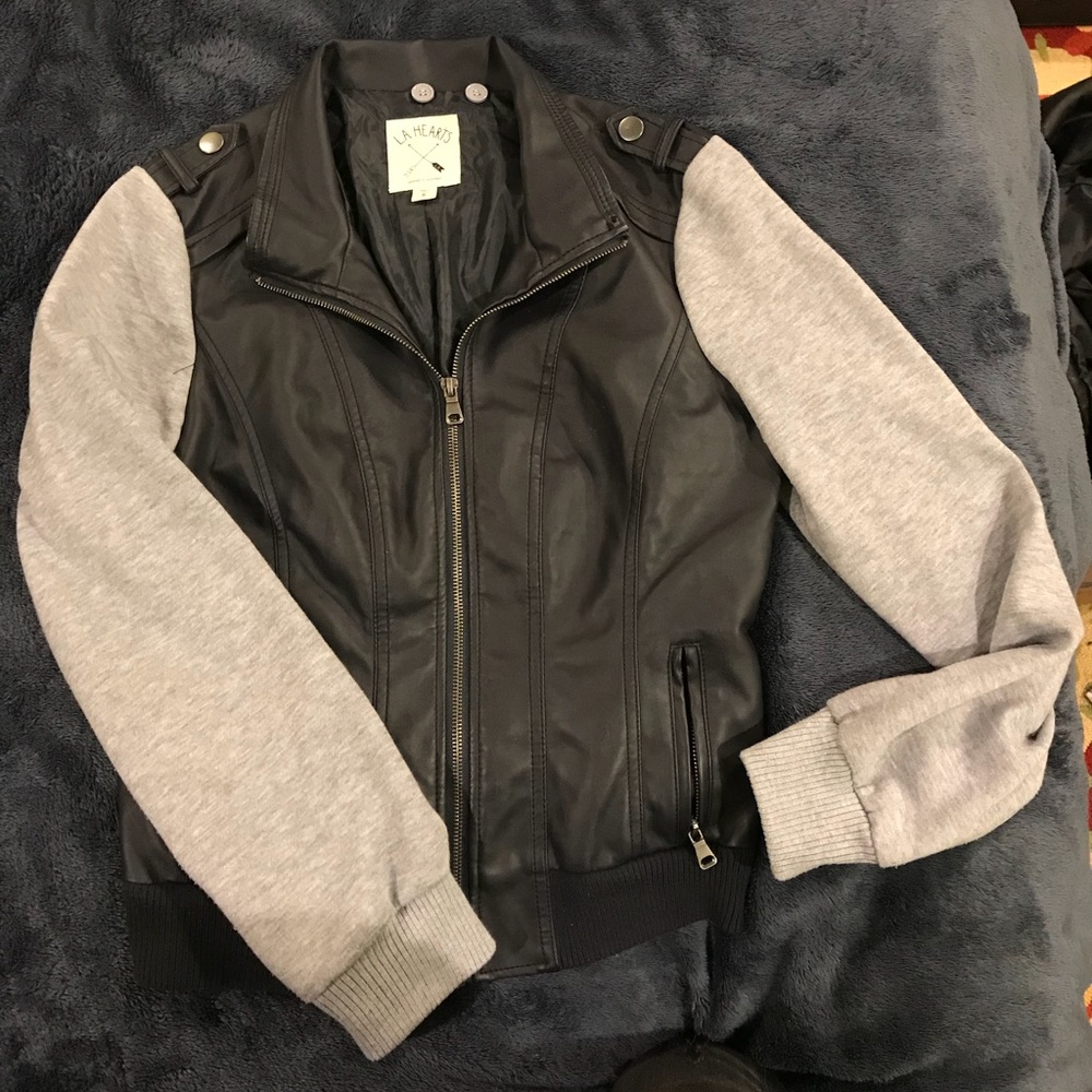 Black/grey leather sweatshirt jacket